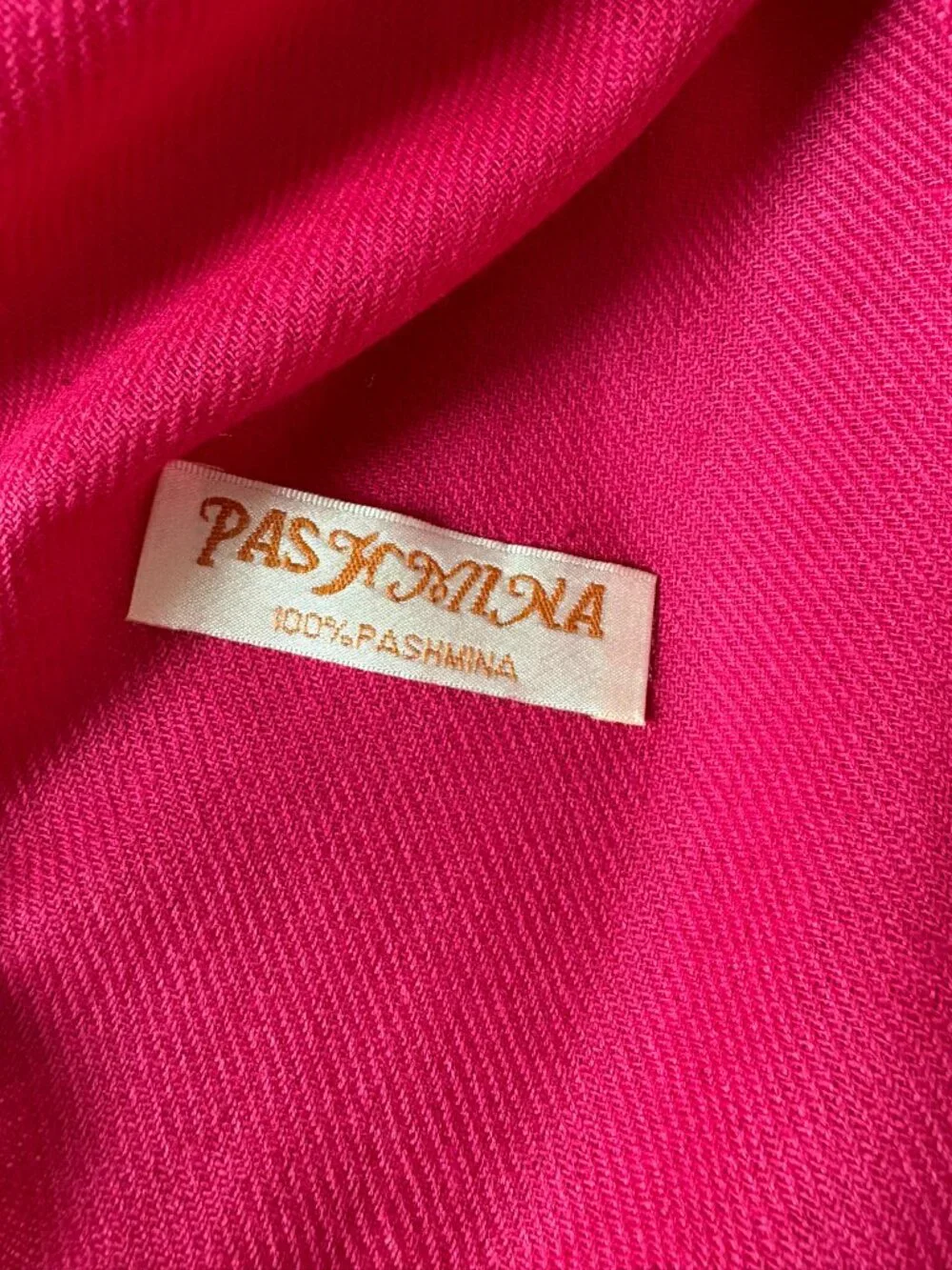 100% Pashmina Fuchsia Wrap Scarf with Tasseled Ends